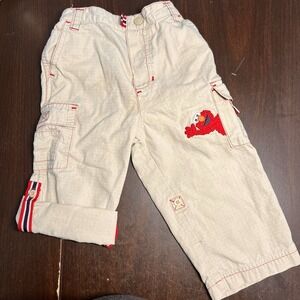 Vtg Sesame Street 24M ELMO GEAR Cargo Pants Beige Red Roll Cuff 2002 Y2K *Read*